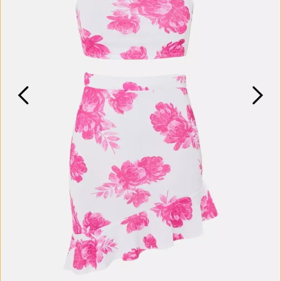 Missguided Pink Floral Skirt/Cami Top set - Picture 2 of 3